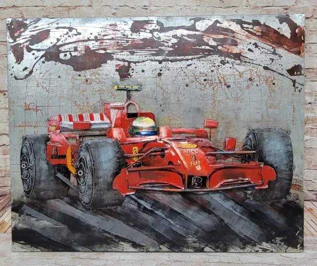 Hand Made Detailed Red  Racing Car 3-D Wall Painting Sculpture Garage Decor Gift