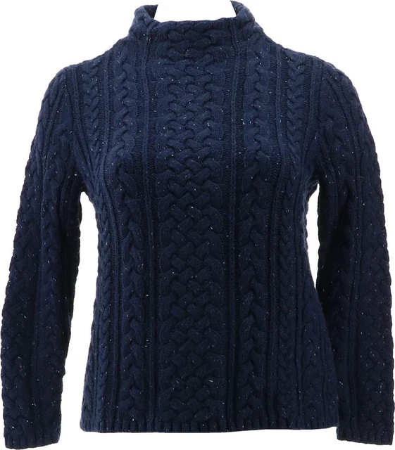 Lands' End Long Slv Mock Neck Sweater Radiant Navy Donegal Marl PS # 513578