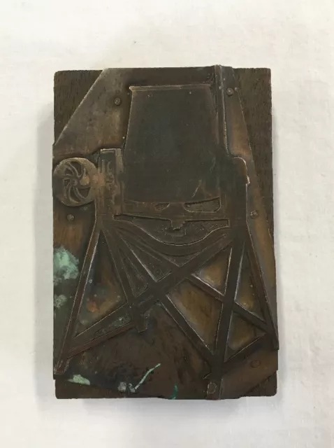 Vintage Printing Ink Block Copper Wood  CONCRETE MIXER Construction Industrial