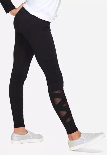 NWT Justice Girl's Strappy Mesh Leggings Black Dance Gymnastics 8 10 14 16 18