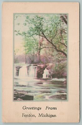 Fenton Michigan~View Of Falls In Forest~Vintage Postcard