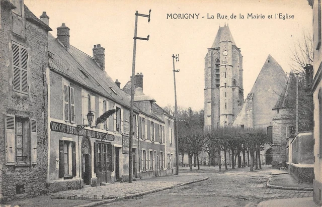 Cpa 91 Morigny La Rue De La Mairie Eglise