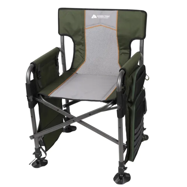 Fishing Steel Director's Chair with Rod Holder, Green, Outdoor.