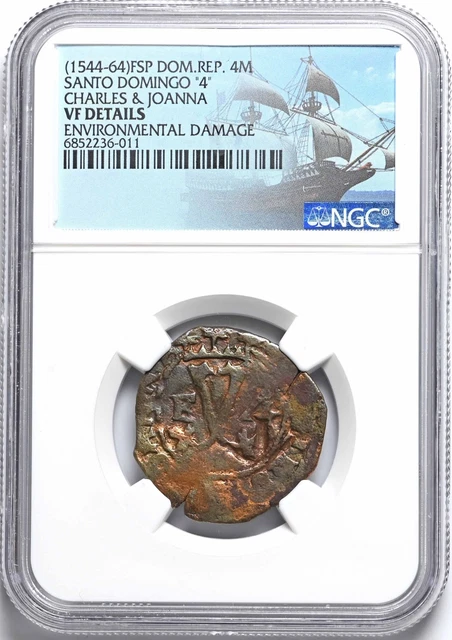 SANTO DOMINGO, Carlos & Joanna, 1516-56, First mint in Americas! NGC VF Details