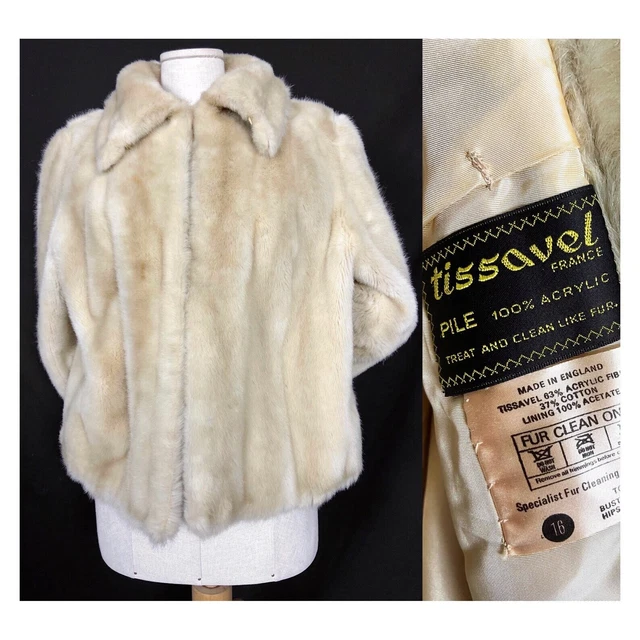 Giacca corta vintage di Tissavel France stile visone beige pelliccia sintetica cappotto S