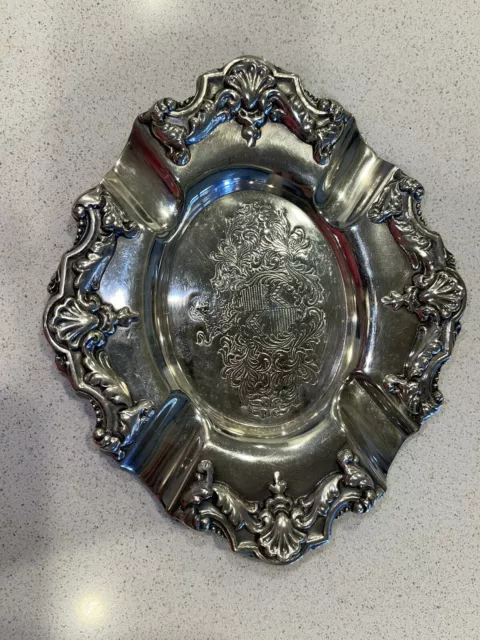 2 Antique Silver Plate Ashtray Ornate Ind Argentina Rep Sheffield Rodin c.1890's