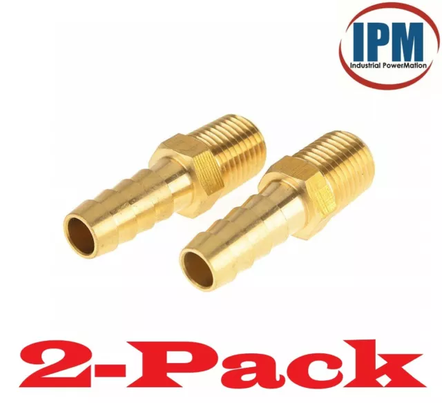 2-PACK! BRAND NEW! 1/2" Hose Barb x 1/4" NPT Male Brass Hose Fitting HB08-MNPT04