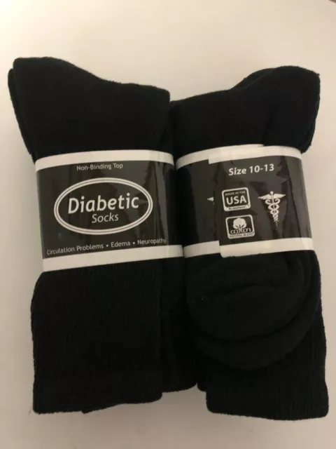 3 PAIR Black Diabetic Crew Socks MADE IN USA 10-13 *** $4.69 - PicClick