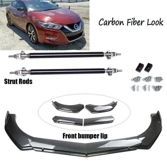 For Nissan Maxima Carbon Fiber Front Bumper Spoiler Splitter Body Kit+Strut Rods