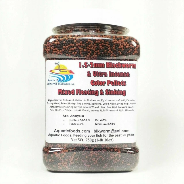 1.5-2mm California Blackworm & Intense Coloring Pellet Mix Floating & Sinking