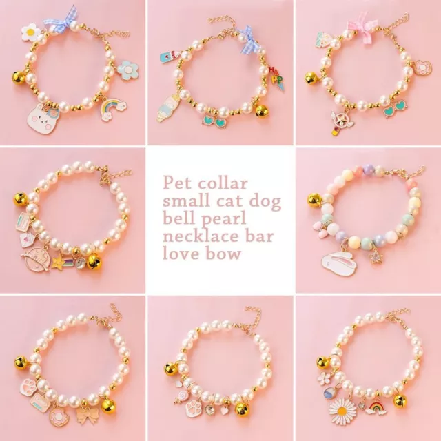Cat Supplies Pearl Necklace Bow Dog Bell Pet Pearl Collar Cat Jewelry