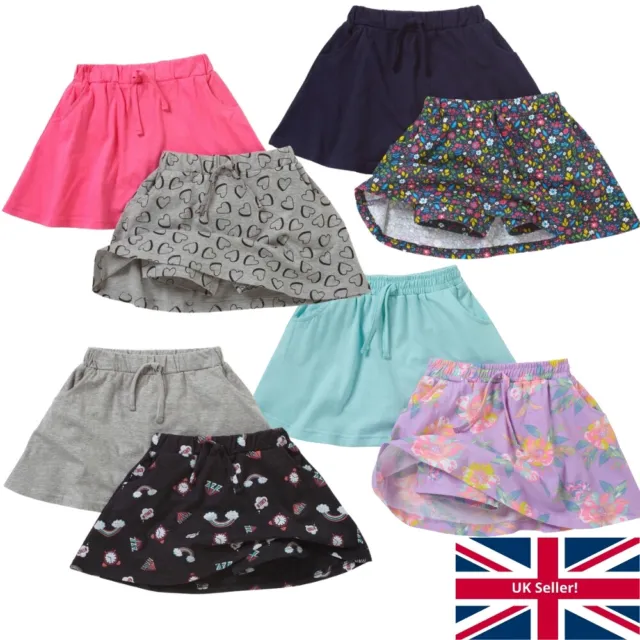 Just Essentials Girls 2 Pack Summer Skorts Shorts Skirt Holidays Floral Hearts