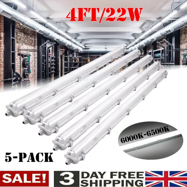 5X 5FT IP65 LED Strip Lights Batten Tube Light Office Shop Garage Ceiling Lamp