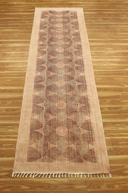 Indien Coton Durries Marron Oriental Kilim Handmade Chemin Zone Tapis 0.8x3m