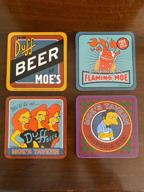 The Simpsons Vintage 4 Coasters Cork Moe's Tavern, Duff Beer, Flaming Moe - Used