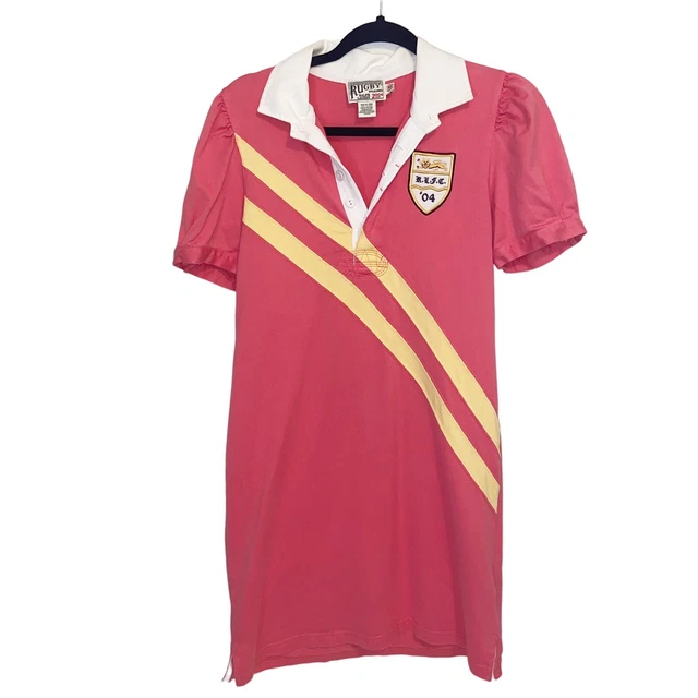 Ralph Lauren Rugby Dress Womens Medium Pink Crest Patch Academia Preppy *Flaw*