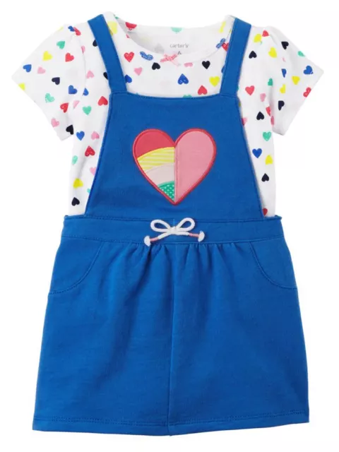 Carters Infant Girls Baby Outfit Blue Heart Coverall Jumper Dress & Bodysuit