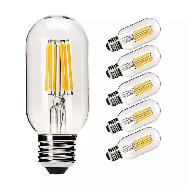Dimmable T45 LED Edison Bulb 2700K 6W Antique Tubular Filament Warm White 6 Pack