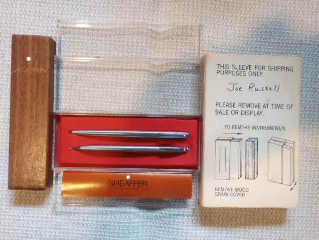 1970's SHEAFFER WHITE DOT PEN AND PENCIL SET w/ BOX & PAPERWORK MADE IN USA