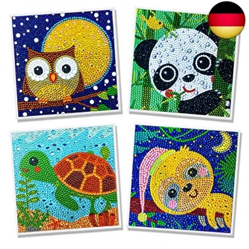 Aapxi 4er Pack Diamond Painting Kinder Tiere, DIY 5D Diamond Painting Bilder