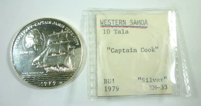 1979 SAMOA Ship Captain JAMES COOK Silver 10 Tala Coin BU