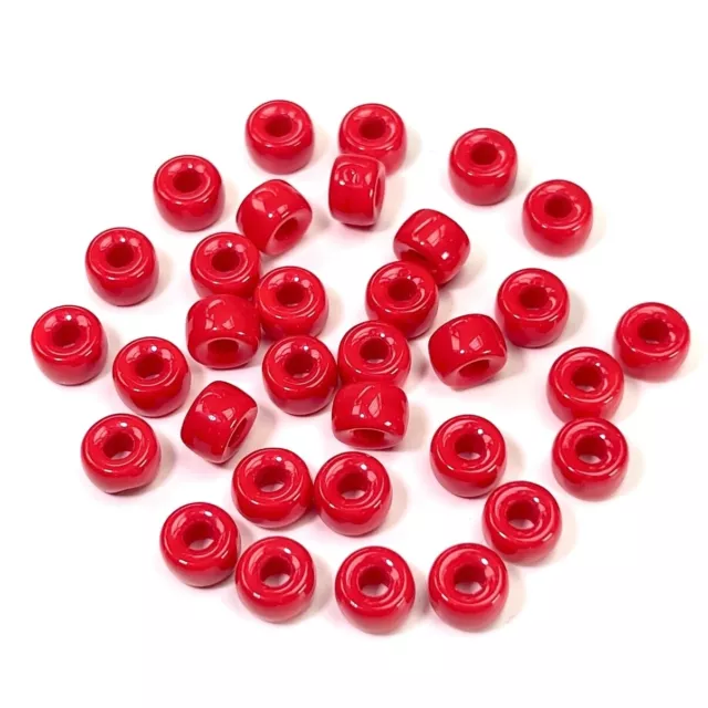 Czech Glass Druk Large Hole Beads 9mm, Red Coral Opaque, 30pc J086