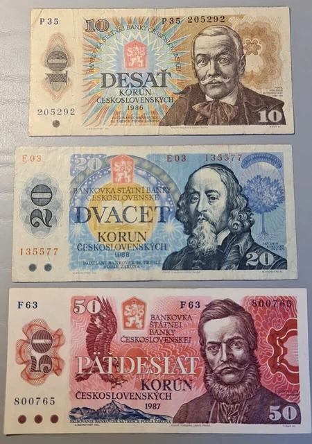 3x Czechoslovakia banknotes lot 10 20 50 used