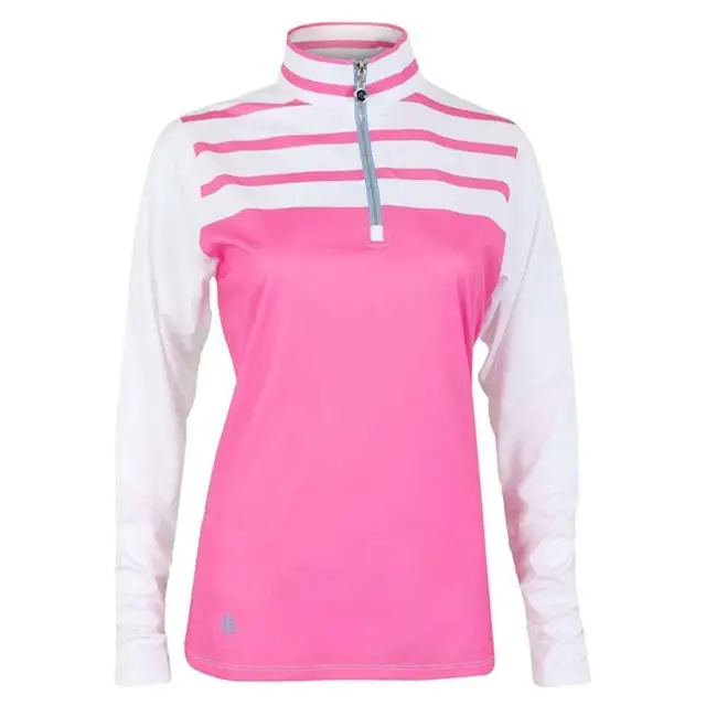 Island Green Long Sleeve Half zip Neck Top White/Pink