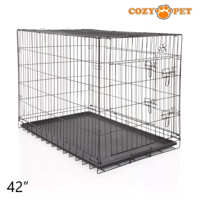 Jaula para perro 42 pulgadas caja para cachorros XL acogedora para mascotas negras cajas de metal plegables jaulas de metal