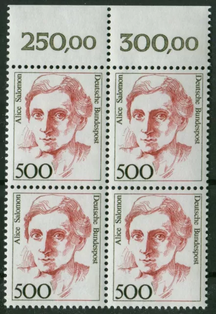 Bund Nr. 1397 OR VB postfrisch Oberrand Viererblock BRD 1989 Frauen 500 Pf.  MNH