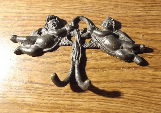 Antique Brass Cherub   Hanger  f or Coats,  Towels,  Clothes   6.5" X 4" X 1.25"