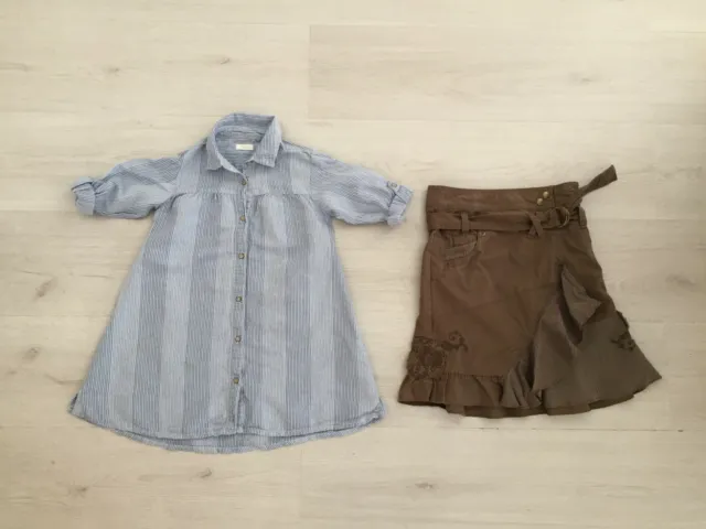 Girls Bundle Age 4 - 5 Yrs: Next Khaki Quirky Skirt & Next Linen Mix Shirt Dress