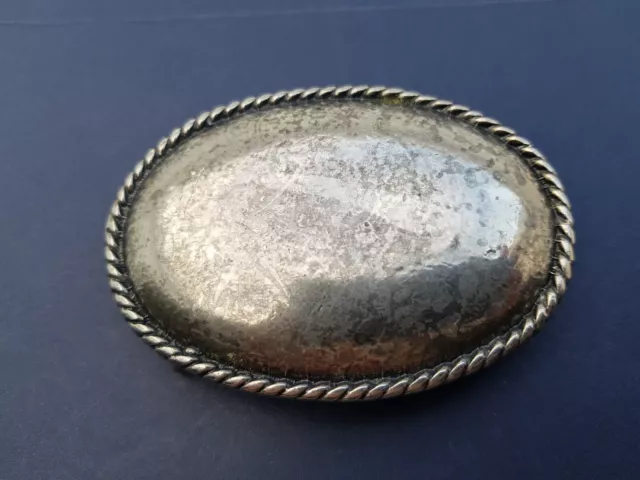 Gürtel Schnalle gross alt antik 1930 Metall vintage Kordelrand oval silberfarben