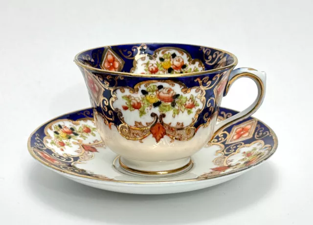 Royal Albert Heirloom Footed Tea Cup & Saucer Cobalt Blue Gold Avon Shape RARE!