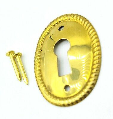 Brass Escutcheon Keyhole Oval Skeleton Key 1 1/2" x 1 1/8" w/ nails 2