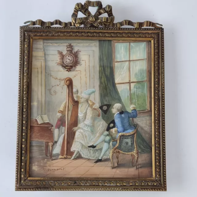 S. Dupont Antique 19th Century Signed Portrait Miniature Lady Playing Harp