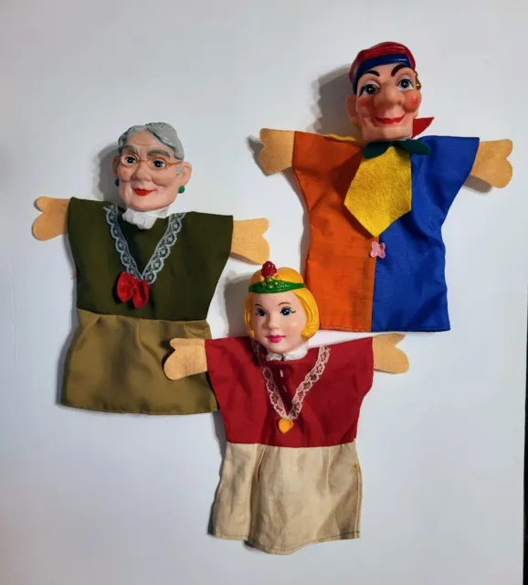 Lot of 3 VTG MR ROGERS NEIGHBORHOOD Rubber Face HAND PUPPETS Granny Queen Jester