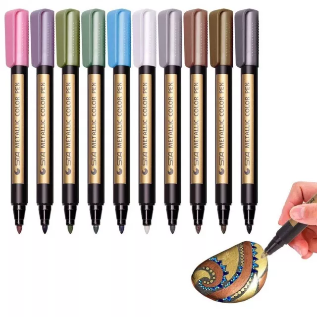 Marker Stifte METALLIC 10 Farben permanent wasserfest Brush Pen Fotoalbum DIY