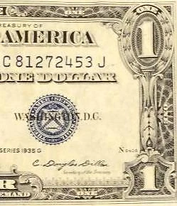 1935G $1 Blue SILVER Certificate w/o Motto Very Fine! x2453 Old US Currency!