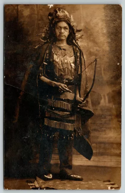 RPPC Real Photo Postcard Of Chief Running Deer Chief Cheyenne Indian Tribe AZO