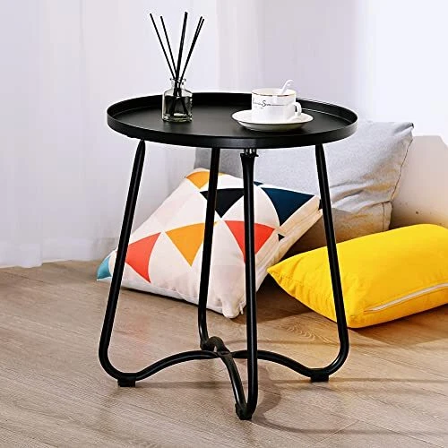 Round Coffee Table,Patio Side Table Outdoor, Small Metal End Table,Waterproof