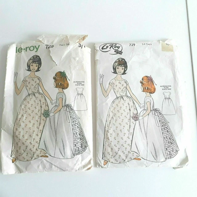 Vintage Años 60 Dama de honor Patrones de costura Vestido de fiesta Años 5 -6 729 x2 Le Roy