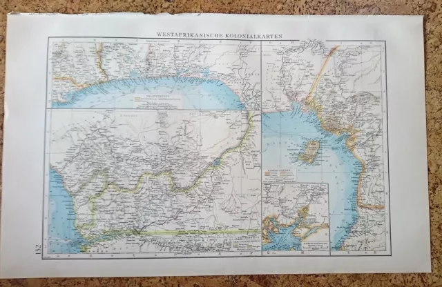 antik Landkarte Westafrika  Kolonien 1899 Kamerun Kongo Sklavenküste