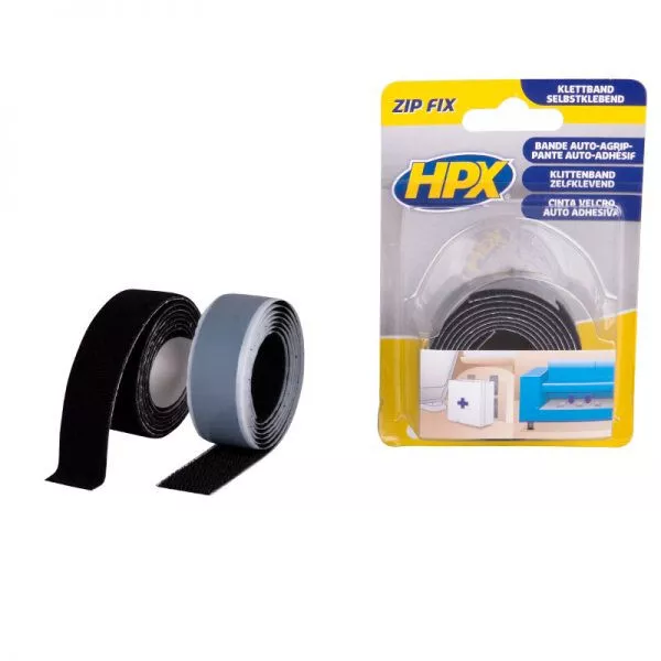 HPX ZIP FiX - Ruban Bande auto-adhésif velcro aggripant autocollant Noir 2 x 1m