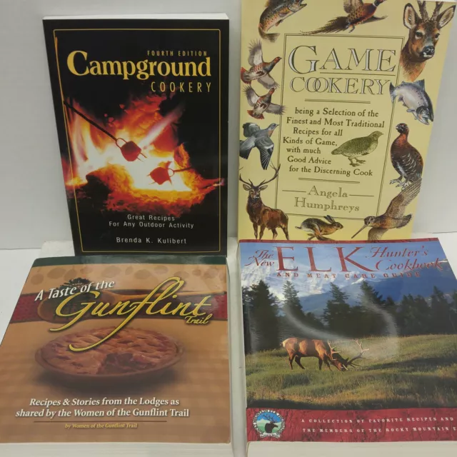 Lot of 4 books on Hunter's Cookbook/Campground Cookery/Game/Elk Meat care guide