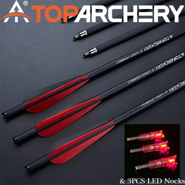 12pcs 20" Carbon Crossbow Bolts + 3pc LED Lighted Nocks Half Moon Nocks OD 8.8mm