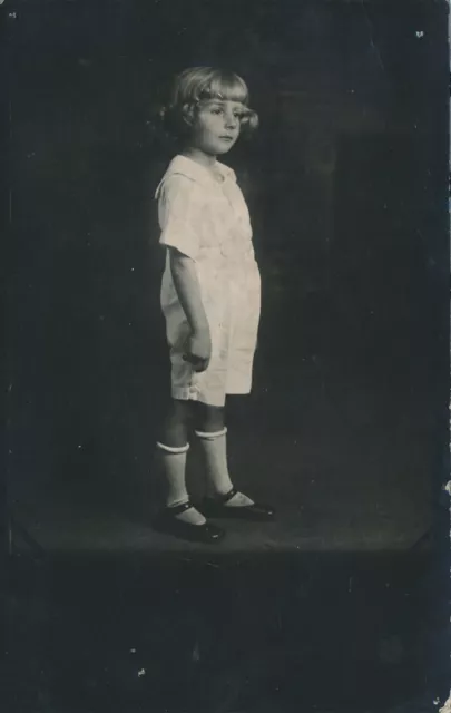 Vintage RPPC Real Photo Postcard Little Boy Child White Suit Bob Knee Socks Cute