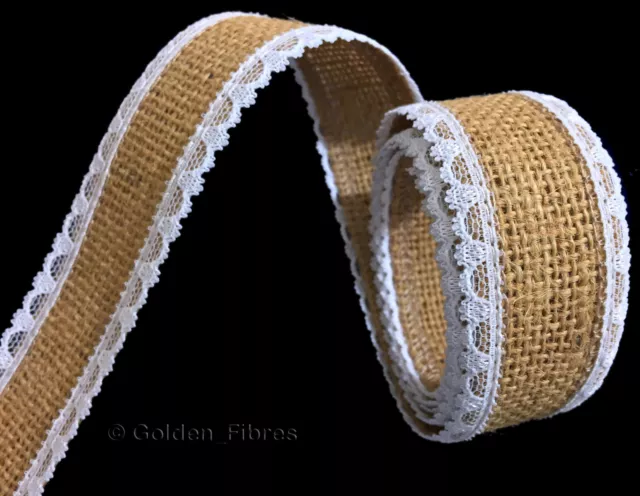 Cute Lace Edge Natural Hessian Burlap Jute Rustic Ribbon Vintage Weddings