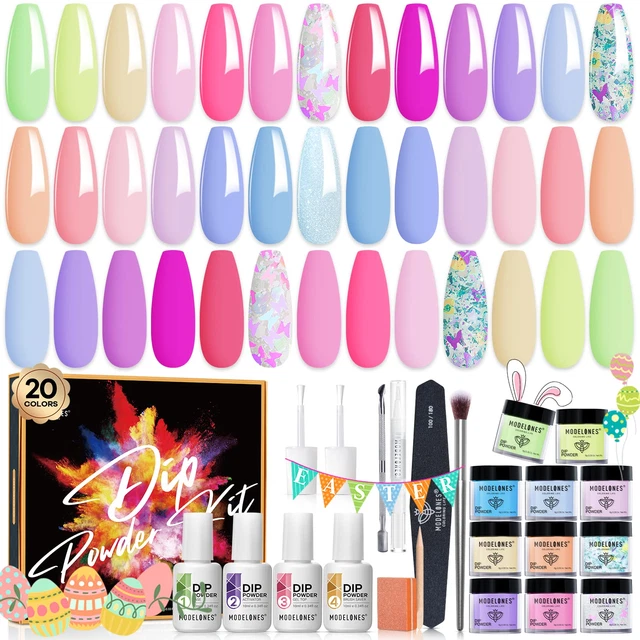 32 piezas kit de inicio de uñas en polvo de inmersión, 20 colores pastel de primavera macaron rosa de Pascua