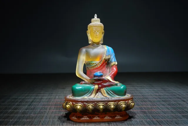 Collection Chinese Colored Glaze Carved Sakyamuni Buddha Painted Statue Decor